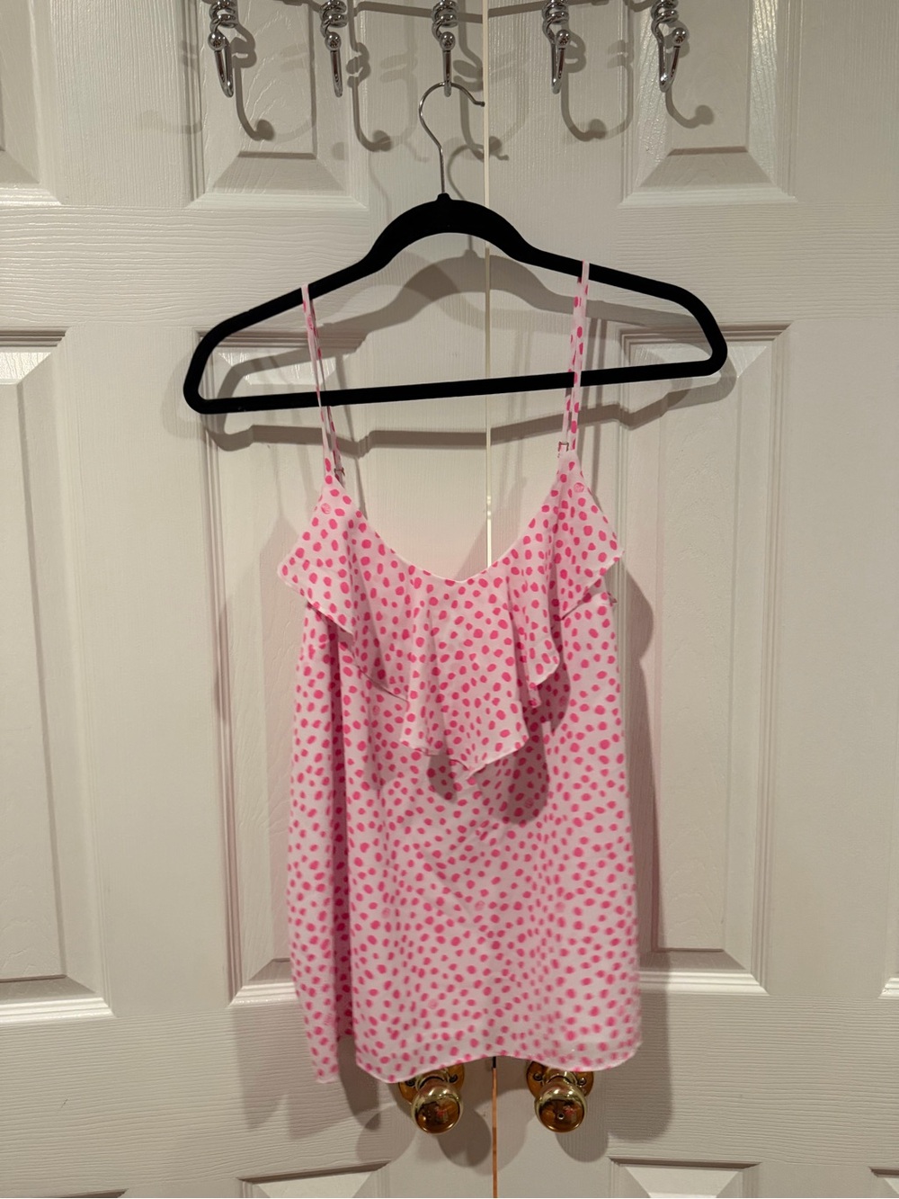 Lilly Pulitzer Karmen Pink Polka Dot Ruffle Cami Tank